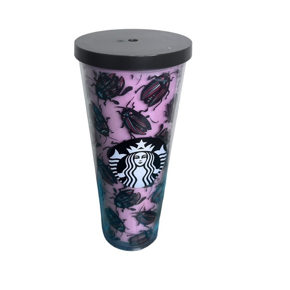 Starbucks Beetle Tumbler Bug Roach Pink Missing Straw HTF Rare Flawed - Picture 1 of 13